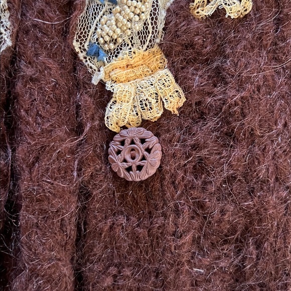 Free People Cottagecore Brown Cardigan with Floral beading and lace Embroidery - Picture 10 of 13
